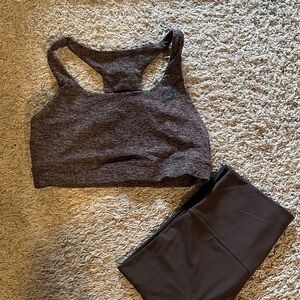 Peloton Heathered Brown Sports Bra and Brown Leggings Set